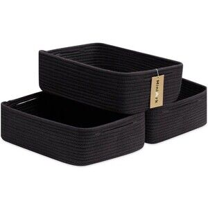 Large Shallow Organizing Baskets 15x11x5.1 Inches - Rope Woven Storage Bins